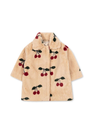 „Konges Sløjd Fleece Mantel 'Fuzzie' in Ma Grande Cerise – warmer Teddy-Fleece Mantel mit Kapuze für Kinder“