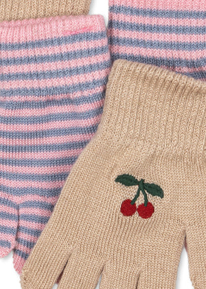 Mouffles Konges Sløjd "Filla" Cherry / Stripe - Lot de 2