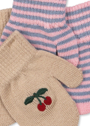 Konges Sløjd Fäustling Handschuhe "Filla" Cherry / Stripe 2er- Set