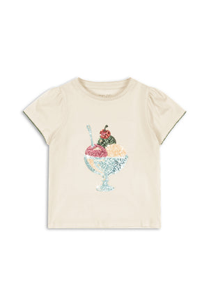 Konges Sløjd Famo Puff Tee Gots Buttercream, Kinder-T-Shirt aus Bio-Baumwolle mit Pailletten